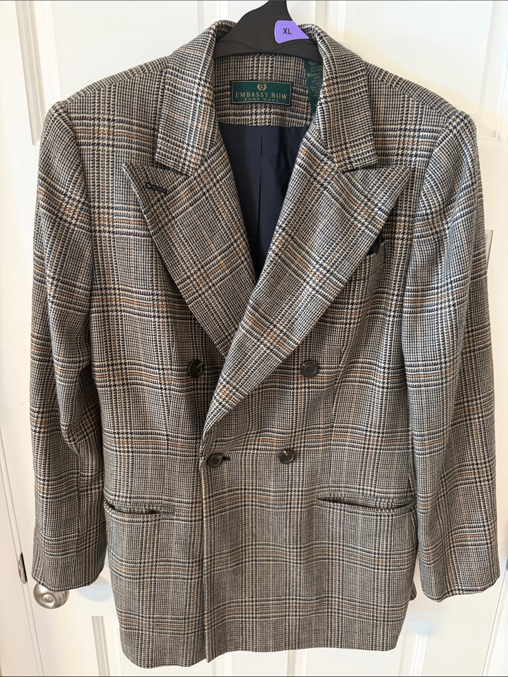 Vintage Women’s Embassy Row Pure Wool Double Breasted Glen Plaid Blazer Size 12